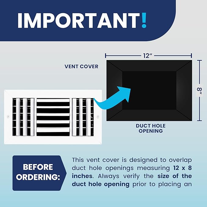 12x8 Inch (Duct Opening) Aluminum 3-Way Air Flow Vent – HVAC Vent Cover for Wall or Ceiling – Quiet HVAC Wall Register with Multi-Shutter Damper – Adjustable Curved Blade - Plastic Seal for Tight Fit