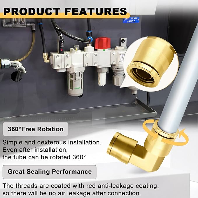 Siptenk 3PCS 1/2" Elbow DOT Brass Push to Connect Fittings, Air Brake Line Quick Connect for Truck Trailers Industry Air System