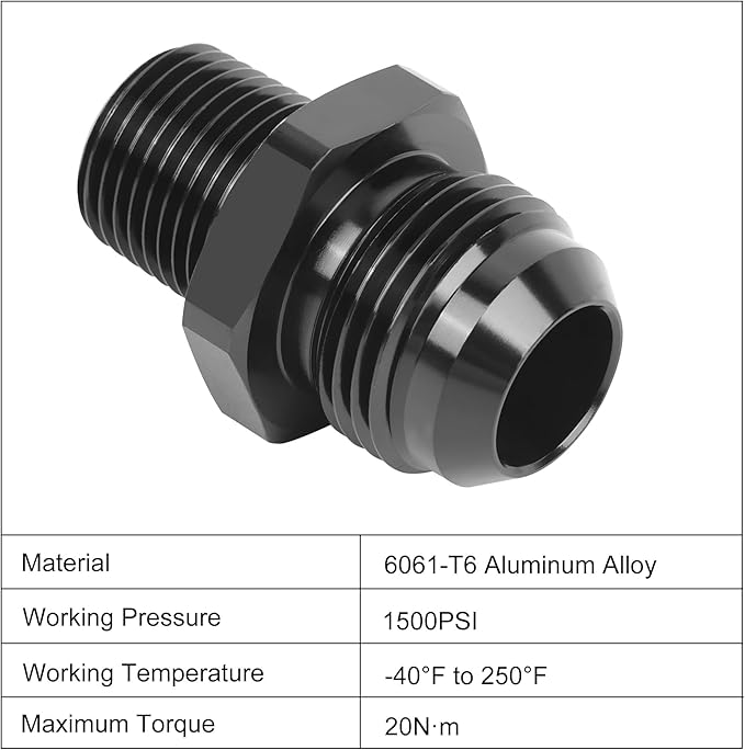 EVIL ENERGY 12AN Male Flare to 1/2" NPT Fitting Adapter Straight Aluminum Black
