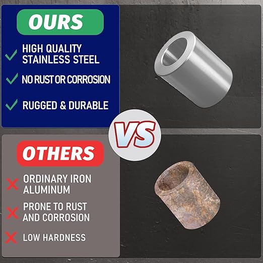 Stainless Steel Reducer Bushing, Screw Standoff Metal Spacer 1/2" to 1/4" Steel Reducer Standoff Bushing Adapters for 1/4"&M6 Screws Bolts and Rods, Round Metal Stainless Steel Spacer Set of 10