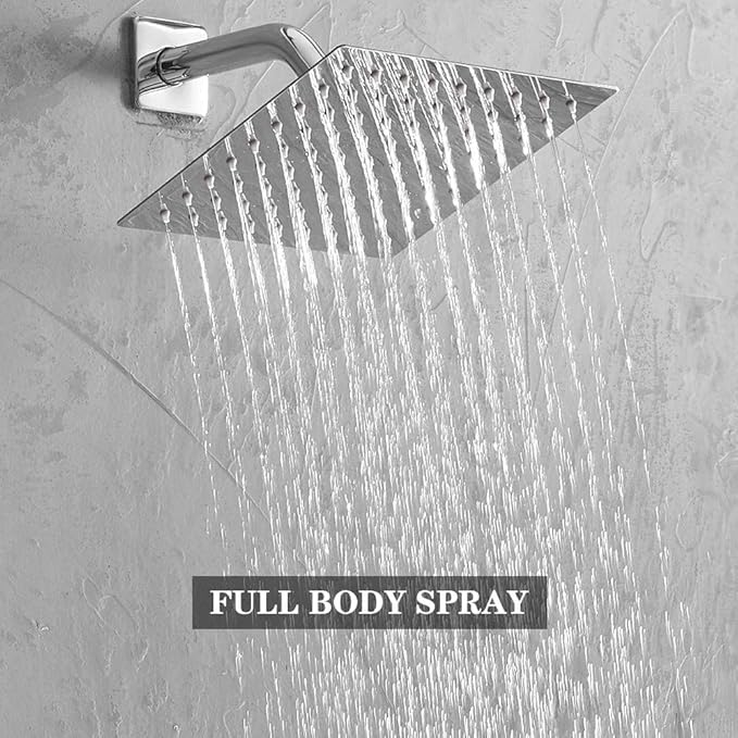 Shower System Polished Chrome Bathroom Rainfall Shower Faucet Set Complete Wall Mounted 8 Inch Shower Head and Handle Set with Rough-in Valve Body and Trim Kit