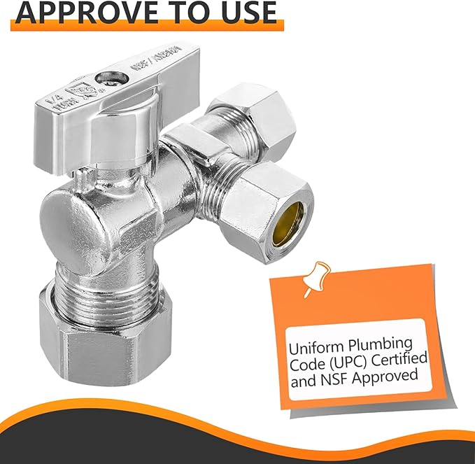 10-PCs HeSun Quarter-Turn Compression Angle Valve, 1/2" Nominal (5/8"OD) x 3/8" OD x 3/8" OD, Dual Compression Outlet Shut Off Valve, Chrome Plated Brass(VALVE206-10)