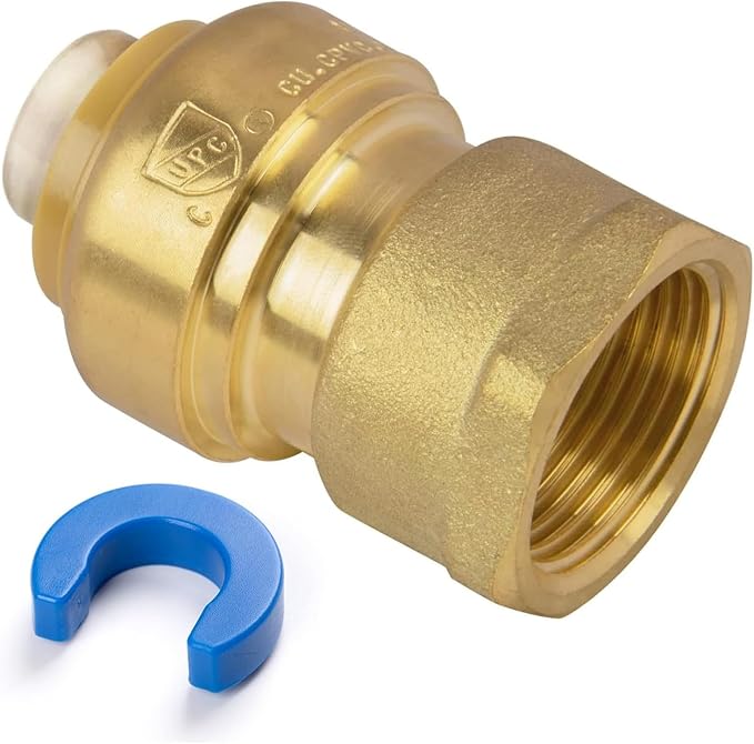 1/2" PTC to 1/2" NPT Female Adapter Push-Fit, Push to Connect Brass Plumbing Fitting for Copper, CPVC, PEX Pipes, With Upgraded Stiffener, Disconnect Clip Included, NSF & UPC Certified