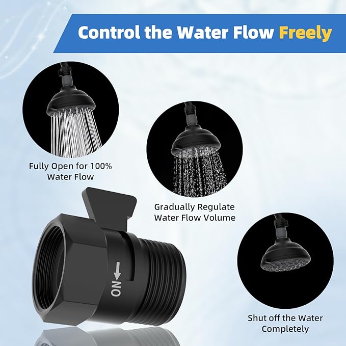 Hibbent All Metal 3 Pack Shower Head Flow Control Valve, G1/2 Brass Shut-off Valve with Metal Handle Lever, Shut OFF Water Flow Control Regulator for Handheld Shower, or Bidet Sprayer, Matte Black