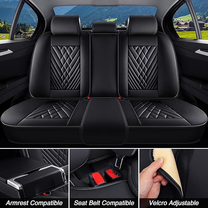 Car Seat Covers for Jaguar E-PACE 2018-2024,Breathable Nappa Leather Car Seat Protector,Full Seat Cover with Pillow Automotive Seat Cushion with Airbag Compatible(5 Seats,Black)