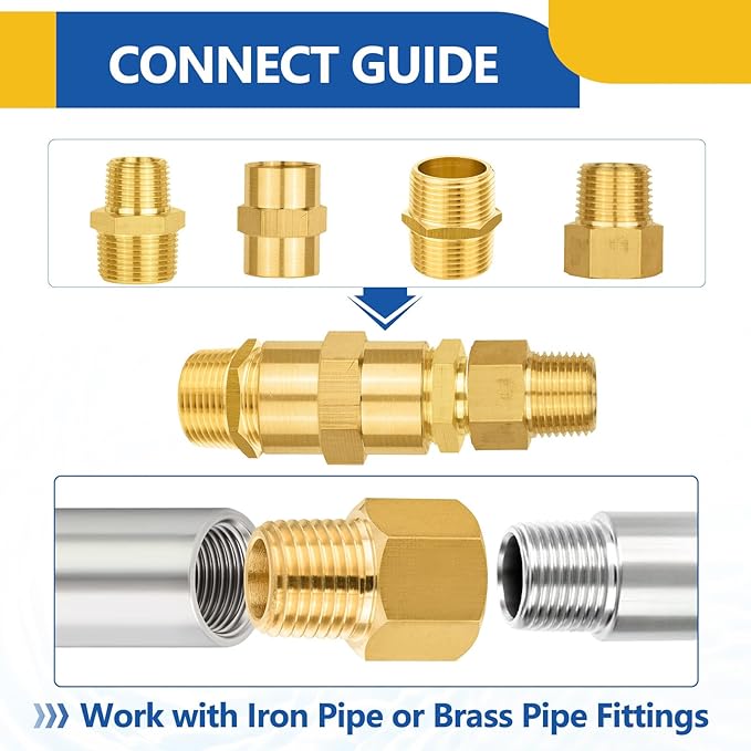 100 PACK GUOFIS Brass Pipe Fittings - 1/4" Male NPT x 1/4" Female NPT Adapter to Alter Pipe Diameters(NPT016-100Pack)