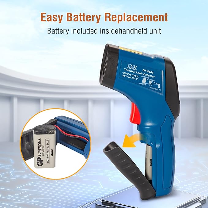 CEM DT-8666 Digital Infrared Meat Thermometer Gun,DS10:1 Instant Read Laser Temperature Gun for Griddle,Grill,Oven,Pizza, Thermal Air Heat Leak Detector for Industrial Repairs with Color Light Alarm