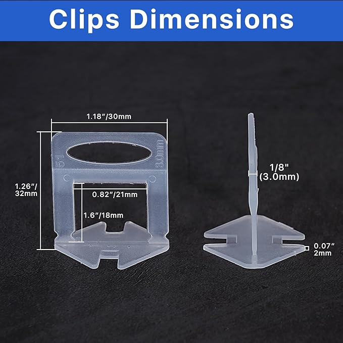 2200 Pcs Tile Leveling System Clips 1/8" (3.0mm) for Ceramic Tile and Stone Installation - DIY Tile Leveler Spacers Kit for Perfect Alignment(2200, 1/8)