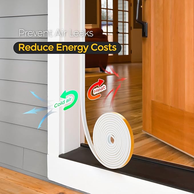 Ravinte 32 Feet Weather Stripping Door Seal, 1/2" Wide x 1/8" Thick, White, CR Foam & Neoprene, Soundproofing, Air Leakage Protection