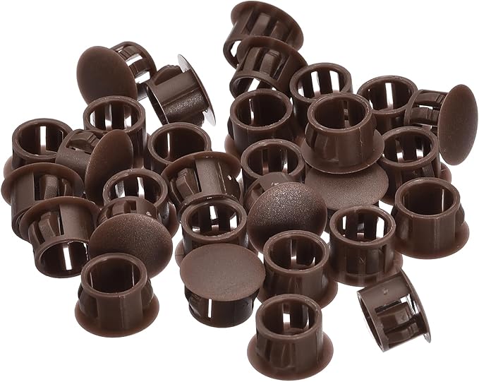 uxcell 13mm(33/64") Plastic Hole Plugs, 36Pcs Flush Type Panel Round Snap in Fastener Knockout Locking Plugs for Furniture Insert End Caps Panels, Brown