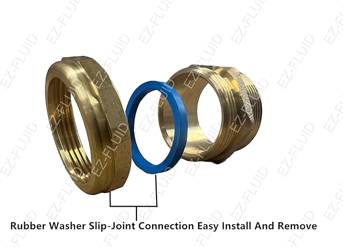 EZ-FLUID 1-1/2" MIP x 1-1/2 "OD Slip Joint Connection Brass Heavy Duty Waste Male Trap Adapter,Under Sink Waste Drain Line Connector with Brass Nut and Heavy Duty Blue Washer(1)