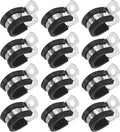12-Pack Cable Clamps, 19/32 Inch/ 15 mm 304 Stainless Steel Rubber Cushioned Insulated Cable Clamp R Shape Metal Holder for Tube/Wire/Pipe/Loop Installation