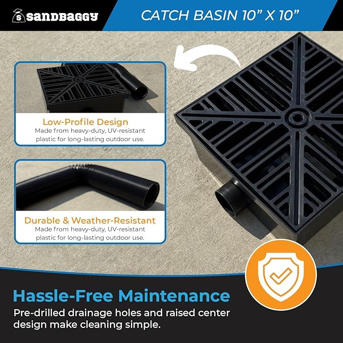 10" x 10" Catch Basin with Flexible Drain Pipe – Outdoor Drainage System - Sandbaggy (10x10, 10, Count)