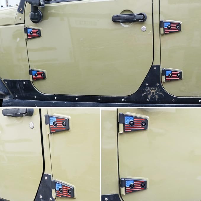 JK Door Hinges for Jeep, Replacement Original Factory Door Hinge Sleeve for 2007-2018 Jeep Wrangler JK JKU Rubicon Sahara Sports Accessories 4 Door, Aluminum, 8 Pcs, Black Color