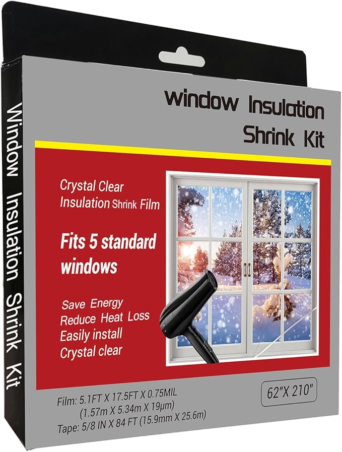 Insulating Film Window Kit to Keep Cold Out Window Shrink Film Insulator Kit (5 Windows)