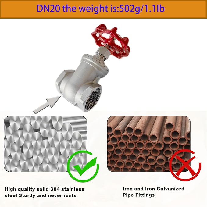 304 Stainless Steel Gate Valve,3/4" NPT Stainless Steel Female Threaded Rotary globe valve for water flow switches, fuel water vapor, air switches, for sump pumps and air compressors DN20