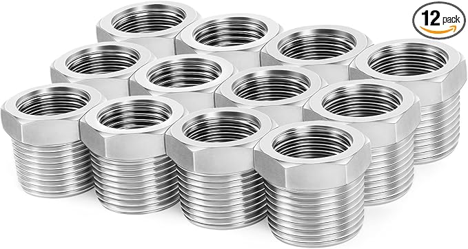 ChillWaves 304 Stainless Steel Pipe Fitting, Reducer Hex Bushing 1/2" NPT Male x 1/4" NPT Female Thread Adapter(12-PACK)