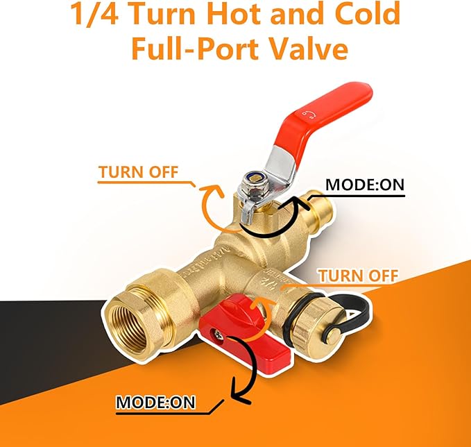 (Set of 1 Kit) HeSun 3/4" FIP X 3/4" PEX-A Expansion IPS Isolator Tankless Water Heater Service Valve Kit, with Pressure Relief Valve (TOOL054)
