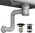 Bathroom Sink Drain Kit with Flexible Expandable Pipe: Odor-Free & Backflow-Preventing, Space-Saving Design without a P-trap, For 1-1/4'' & 1-1/2'' Drain Hole (Black, With Overflow)