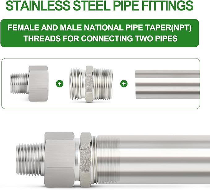 TAISHER 2PCS 304 Stainless Steel Garden Hose Adapter, 3/4" GHT Female x 1/4" NPT Male Garden Hose Connector with Washers