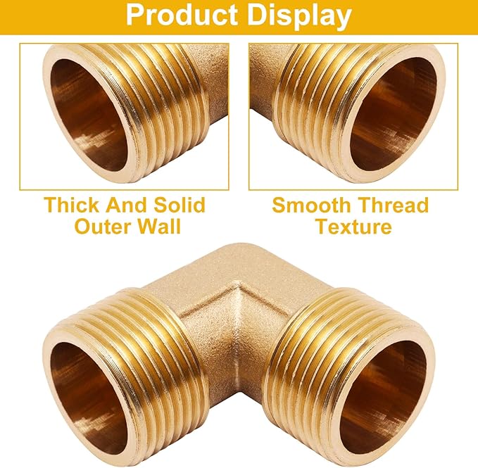 2pcs Brass Pipe Fitting 90 Degree Elbow 3/4" NPT Male to 3/4" NPT Male Pipe Fittings