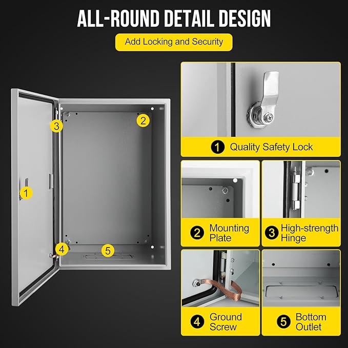 Electrical Box, 24 x 16 x 12'' NEMA 4X Steel Electrical Box, IP66 Waterproof & Dustproof, Outdoor/Indoor Electrical Junction Box, Lockable Junction Box