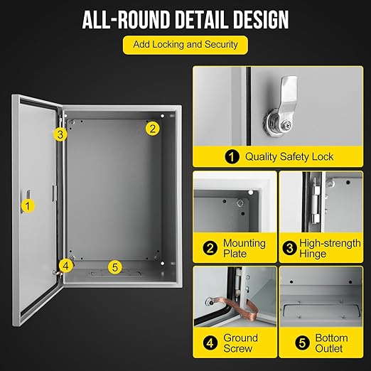 Outdoor Electrical Box,24x16x12 Steel Junction Box, NEMA 4X Electrical Enclosure Box IP66 Waterproof & Dustproof, Universal Electrical Project Box with Lock & Mounting Plate