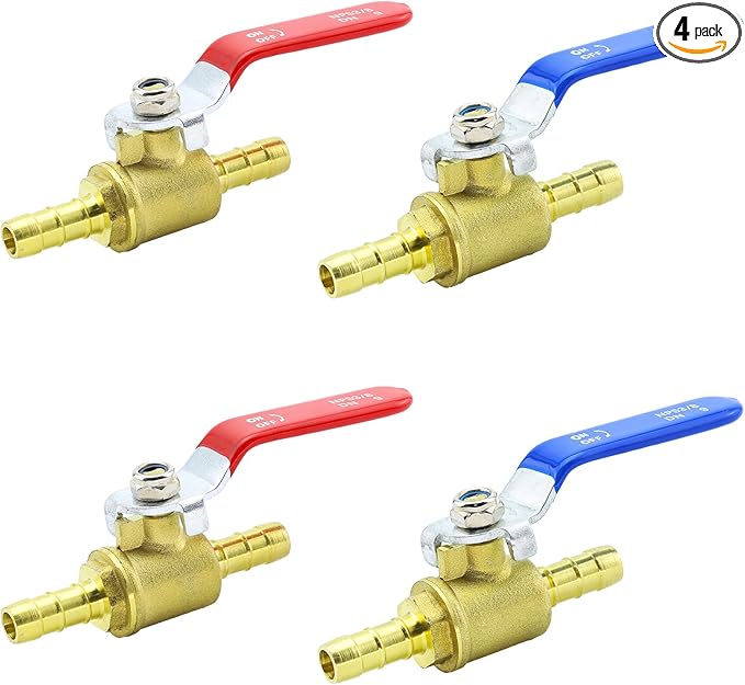 3/8 Inch PEX Ball Valves,4 Pcs PEX Brass Full Port Shut Off Ball Valve, Brass Full Port Quarter Turn Crimp Pex Valves for Hot and Cold Water