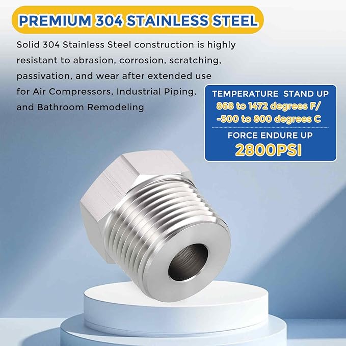 2 Pack 304 Stainless Steel Pipe Fittings, 3/4" MNPT to 1/4" FNPT Hex Bushing Reducer, Hose Tube Threaded Adapters for Air, Oil, LP, Gas
