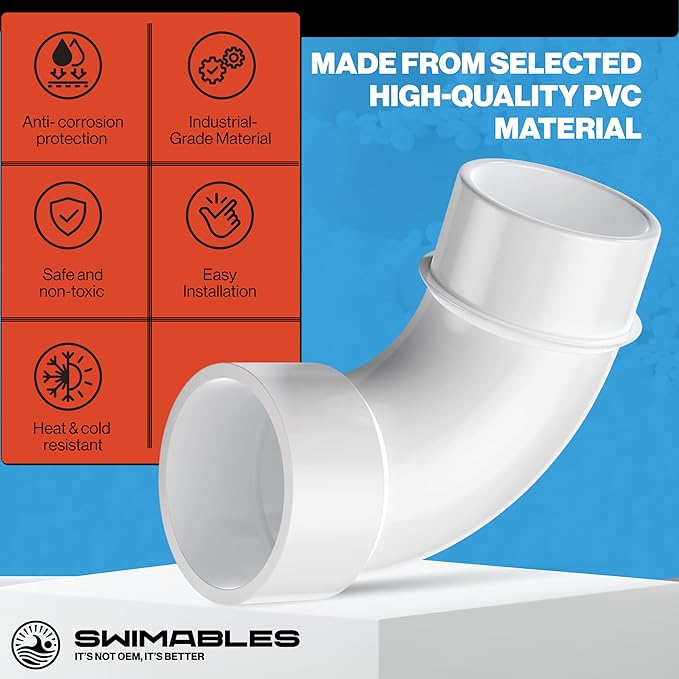 Swimables 2 Inch PVC Street Sweep 90 - Schedule 40 Pipe Street Elbow, Long 90° Connector for Pool Fittings, High-Flow Spa Plumbing & Waterway Systems Installations - Durable PVC Pipe Elbow (5 Pack)