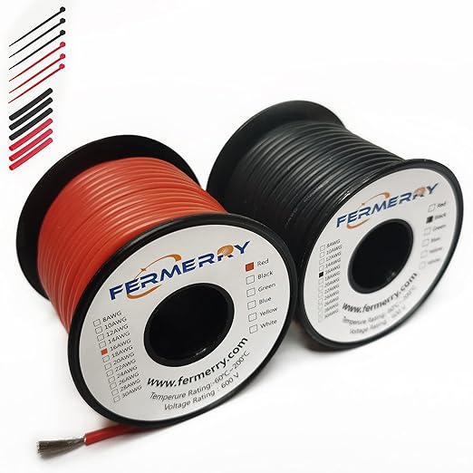 Fermerry 16 AWG Stranded Wire Spool 100ft Each 2 Colors Flexible 16 Gauge Silicone Hook up Wire Kit Electrical Tinned Copper Wire