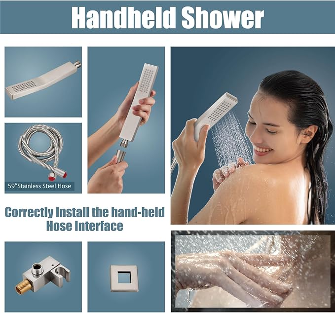 Aolemi Shower Faucet Set Ceiling Mount Shower System Rough-in Valve and Shower Trim Kit 10 Inch Shower Head Single Handheld Spray Square Knob Brushed Nickel