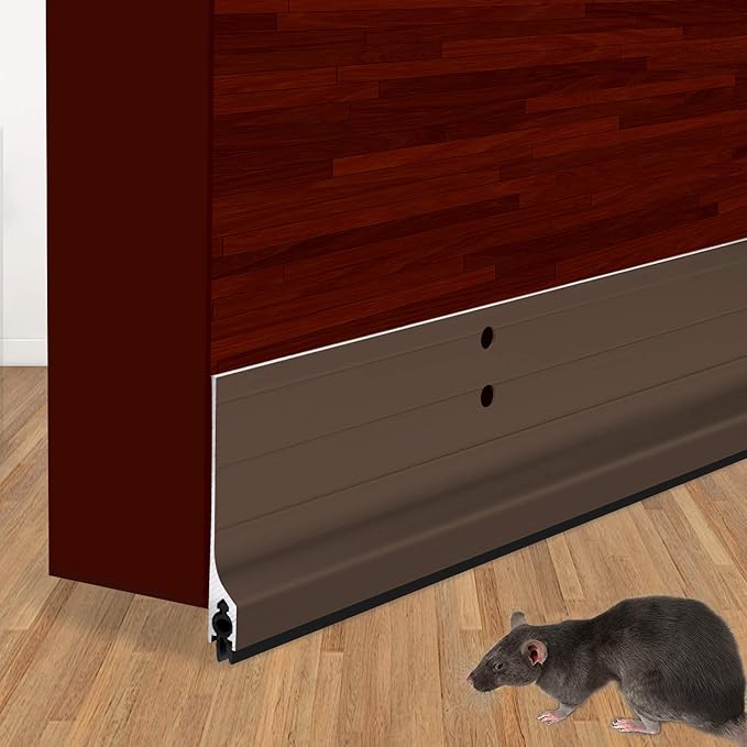 Metal Door Draft Stopper Bottom Mice Seal Strip Noise Blocker, Aluminium Mouse Sweep 2" W x 36" L, Brown