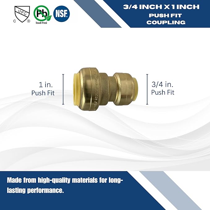 XFITTING Push Fit 1 Inch x 3/4 Inch Push Fit Coupling, Push Fit Reducing Coupling, 27-4-8=10XX, 10 Pieces