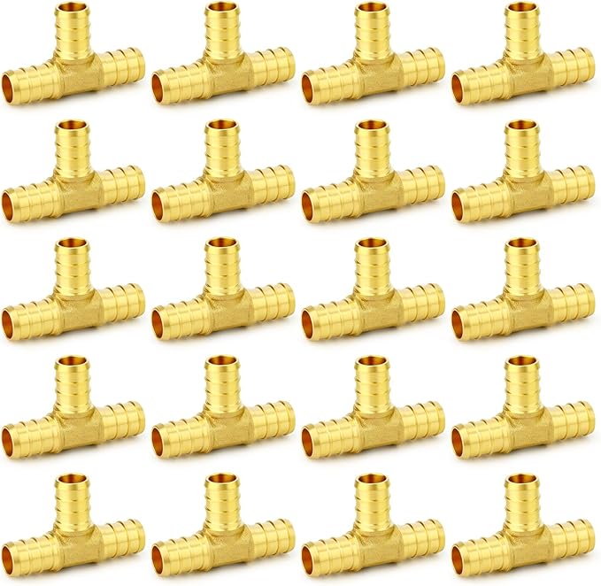 GASHER 20Pcs No Lead Brass 1/2" Pex Tee Fittings, 1/2 Inch Pex Fittings for Pex Tubing