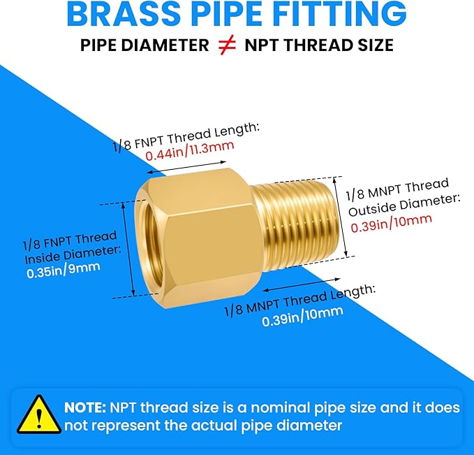 SDTC Tech 2-Pack Brass Pipe Fitting 1/8" NPT Male Thread to 1/8" NPT Female Thread Reducer Adapter