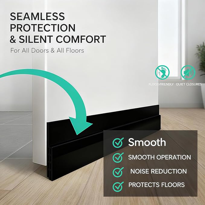 2 Pack Door Draft Stopper for Bottom of Door, 39" Silicone Weather Stripping Door Seal Strip, Self Adhesive Door Sweep Noise and Dust Blocker, Energy Saving Under Door Draft Blocker for Home & Garage