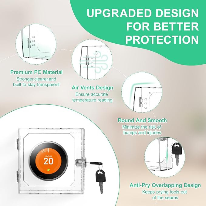 Thermostat Lock Box Upgrade Thickened with Key Transparent AC Lock Box Cover is Suitable for Wall thermostats, Suitable for 4.72×4.72×2 inches or Smaller