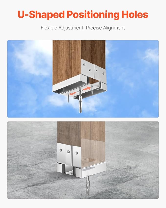 VEVOR 4x4 Post Base 10 Pcs, Inner Size 3.53x3.56inch/89.6x90.5mm Concrete Post Anchor, Heavy-Duty Zinc-Plated Carbon Steel Posts Brackets with 1 Inch Standoff Elevation, for Concrete Pergolas Patios