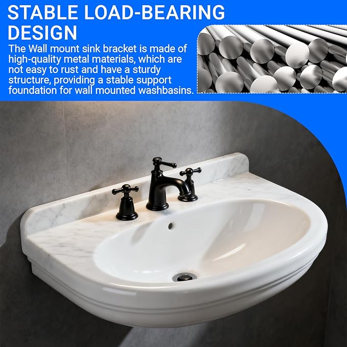 382430-1120A Steel Hanging Bracket,Heavy Duty Metal Wall Mount Sink Bracket for Wall-Mounted Sink,Featuring Multiple Holes for Securing The Threaded Stud Backplate Steel Hanger - 2 Pack