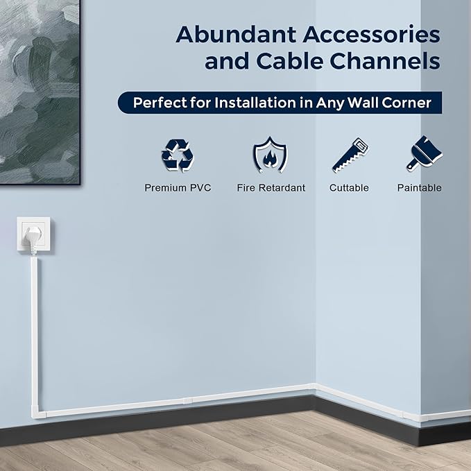 340in Cord Covers for Wires on Wall, One-Cord Wire Covers for Cords, Small White Cord Hider Wall, LZEOY Cable Raceway Wire Hider for Cords, Paintable Cable Concealer - 20x L17 W0.59in H0.4in