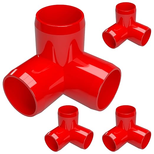 FORMUFIT 1-1/4" 3-Way Elbow Furniture Grade PVC Fitting in Red, Made in USA, UV-Resistant, Impact-Proof, 1.660" Actual Socket Diameter (Pack of 4)