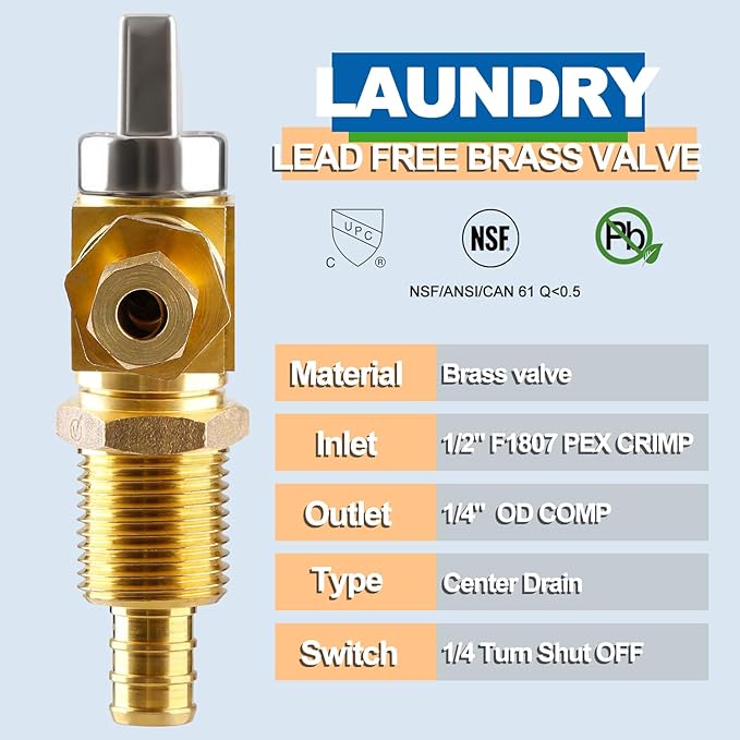 Ice Maker OutLet Box,1/2 Inch F1807 Pex Crimp Inlet x 1/4 Inch OD Compression Outlet,1/4 Turn Ball Vavle Outlet Box For Refrigerator,Water Dispenser