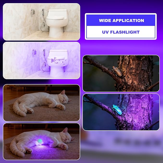 COSOOS UV Flashlight 365m Black Light, Ultraviolet Flashlight with USB Rechargeable, Focusable Pet Urine Detector for AC Leak Detection, Scorpion, Curing Resin