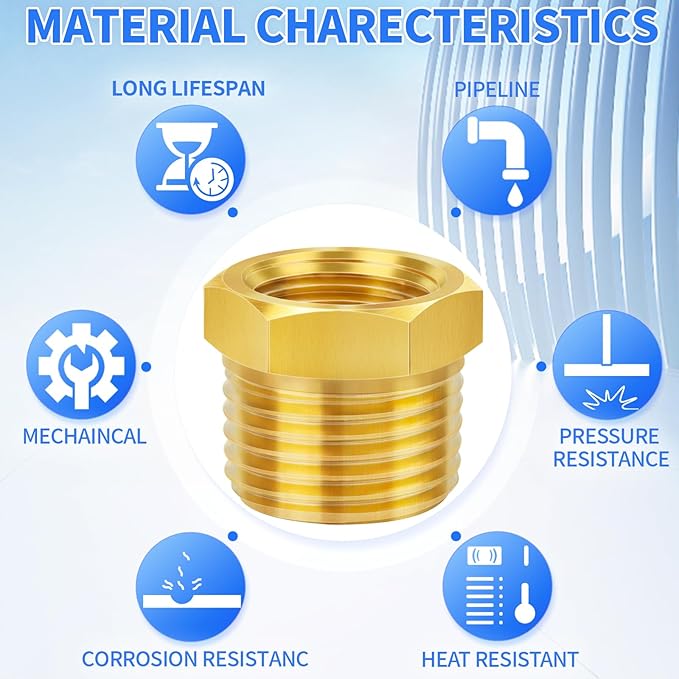 ChillWaves Brass Pipe Fitting, Reducer Hex Bushing 1/4" NPT Male x 1/8" NPT Female Thread Adapter(6-PACK)