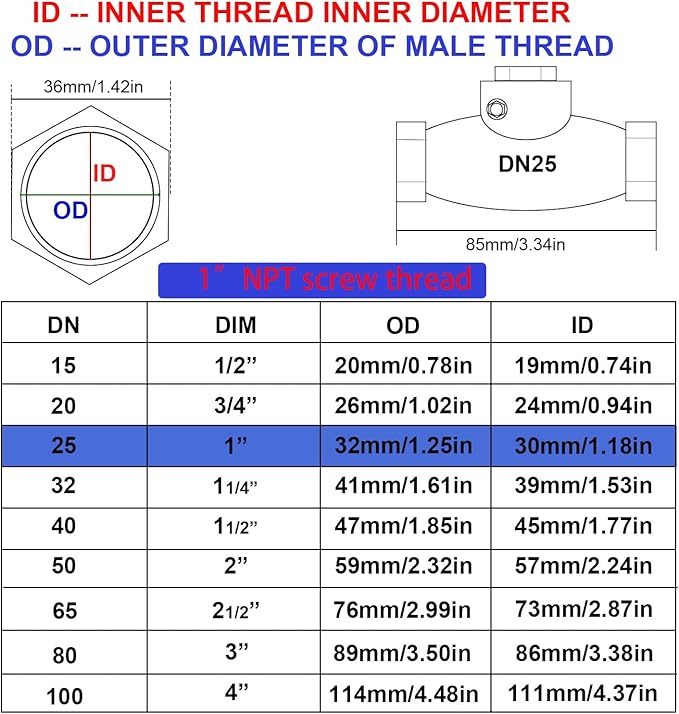 1" Stainless Steel Check Valve, NPT Threaded Horizontal Check Valve Check valve to prevent backflow, check valve for water, oil and air, also available with compressor DN25