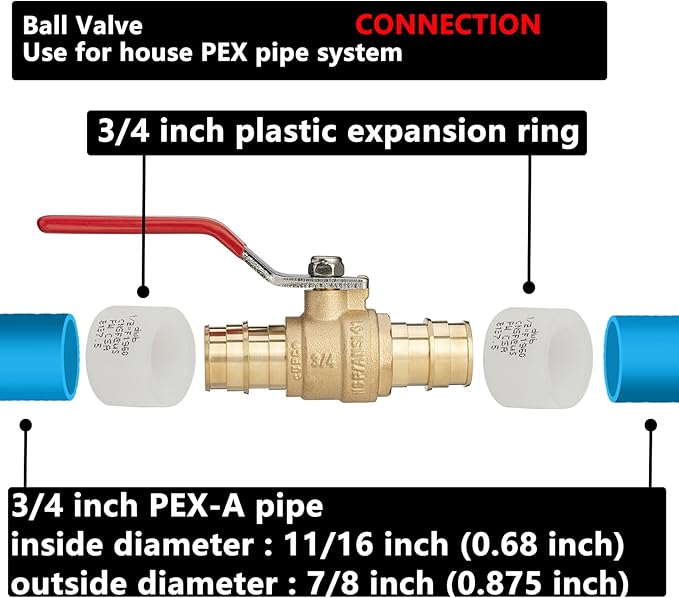 (4 Pack) Lidertik 3/4 inch PEX-A Expansion Ball Valve Shut Off Valve 1/4 Turn Valve LI-QF1-1960-0.75(4 PCS)