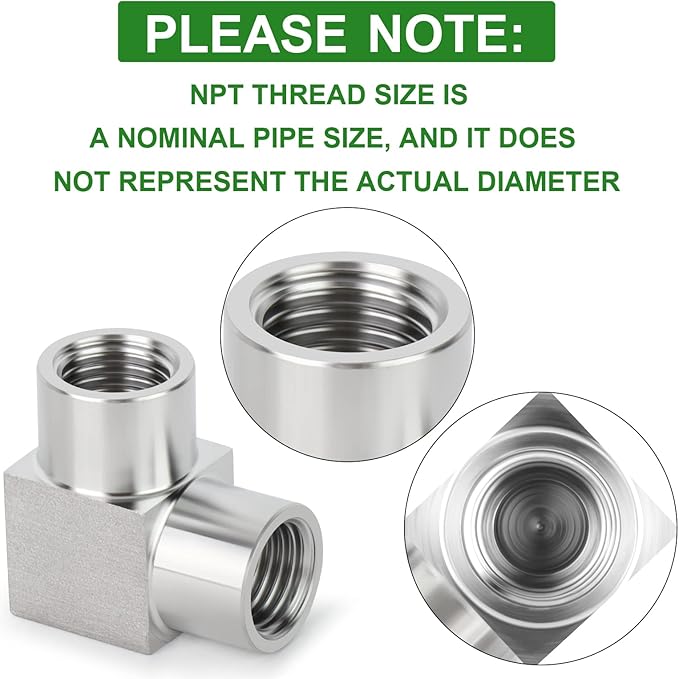 TAISHER 2PCS 304 Stainless Steel Square 90 Degree Barstock Street Elbow, 1/4 Inch NPT Female Pipe to 1/4 Inch NPT Female 304 Stainless Pipe Fitting