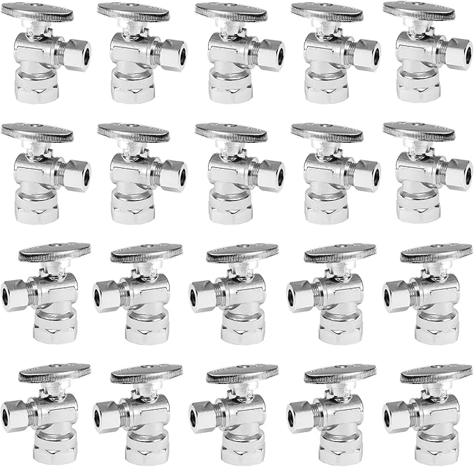 20-PCs HeSun Angle Stop Valve, 1/2" FIP X 3/8" OD Compression, 1/4 Turn Shut Off Valve, Chrome Plated Brass(VALVE054-20)
