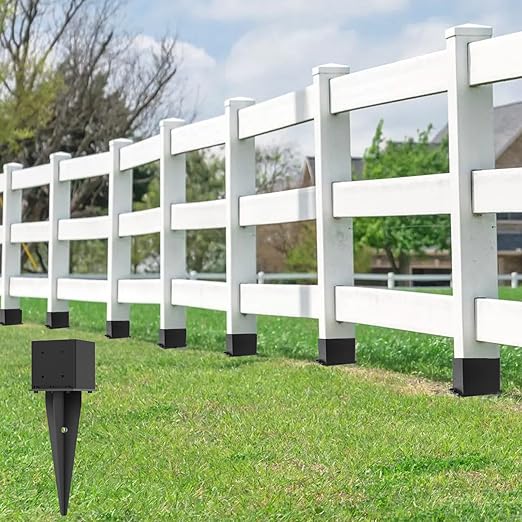 2 Pcs 6"x6" Fence Post Anchor Ground Spike 22"(Actual 5.6"x5.6") Heavy Duty Metal Fence Post Anchor with Black Powder-Coated for Deck,Fence,Porch,Railing,Mailbox
